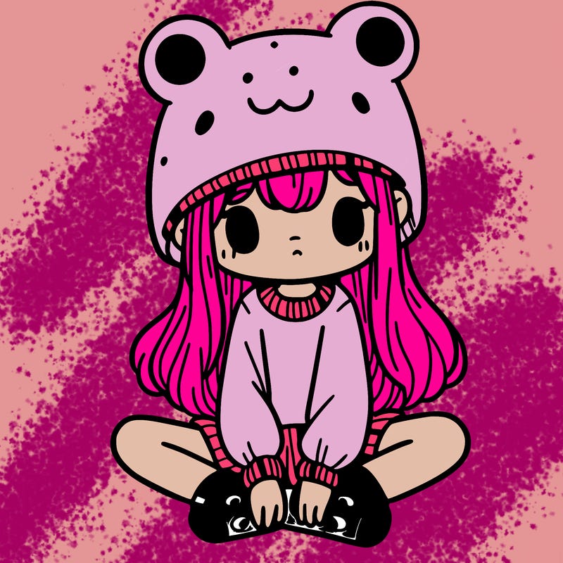 a girl wearing a frog hat and some frog socks