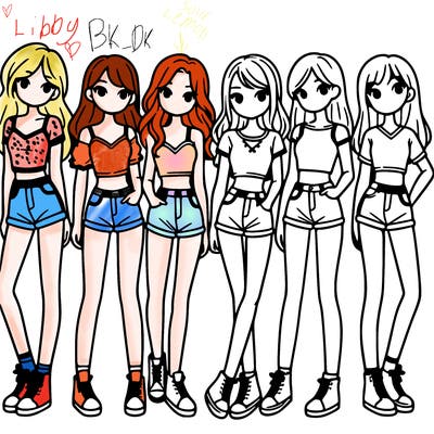 a group of girls wearing crop tops and shorts