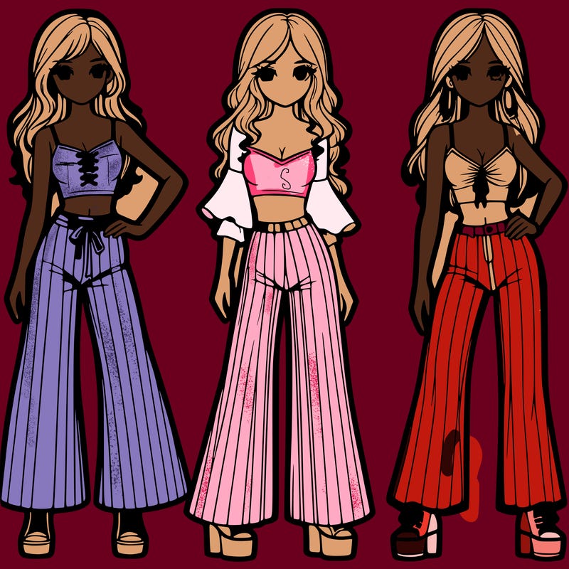 girls with flare pants and crop tops realistic