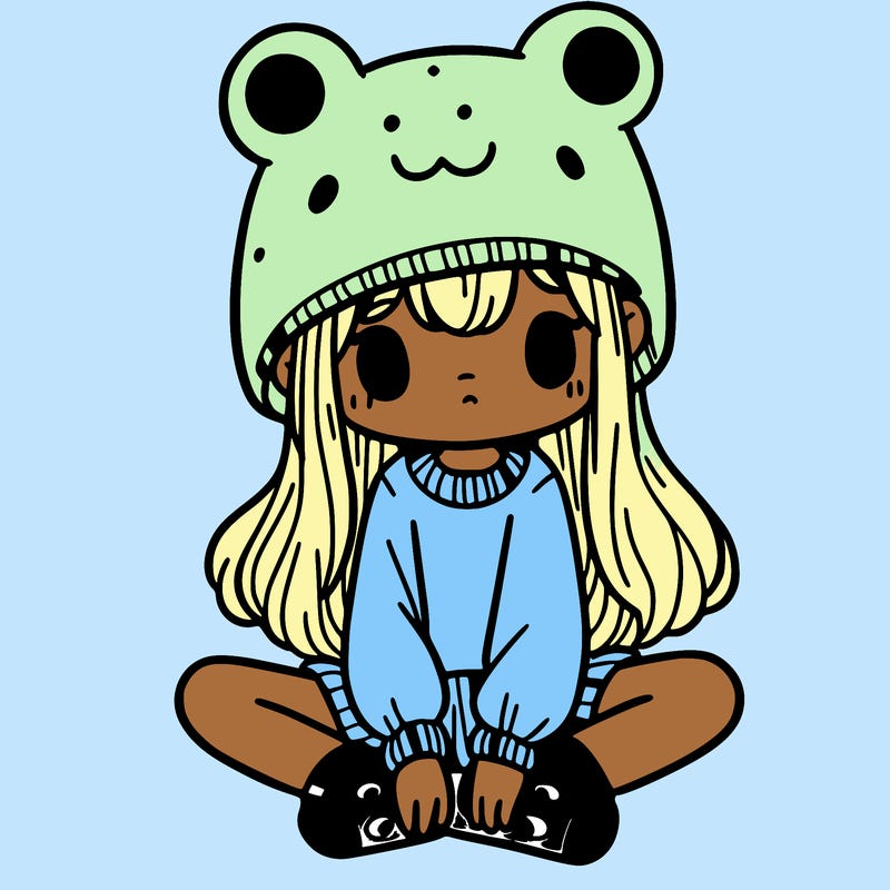 a girl wearing a frog hat and some frog socks