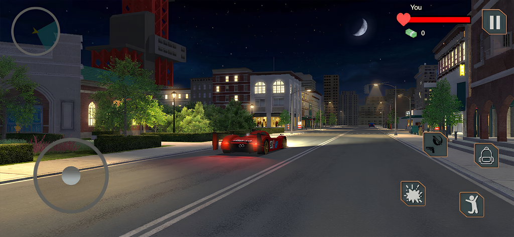 GTA V Mobile : Crime City MODS - Red sports car driving on a city street at night in a mobile game environment