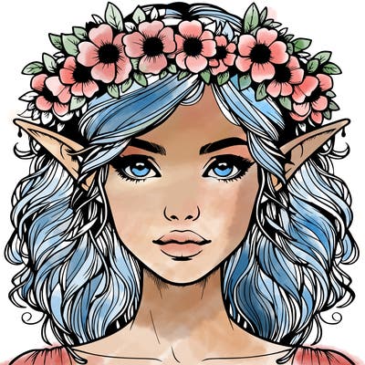 realistic female elf with flower crown