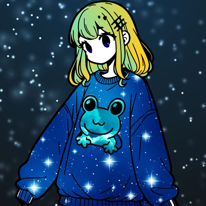 girl wearing frogging sweatshirt
