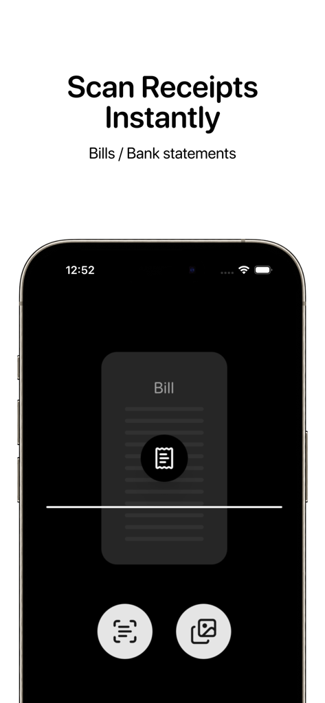 AI Expense Tracker - Qalta - Mobile app interface of Qalta showing the instant receipt and bill scanning feature