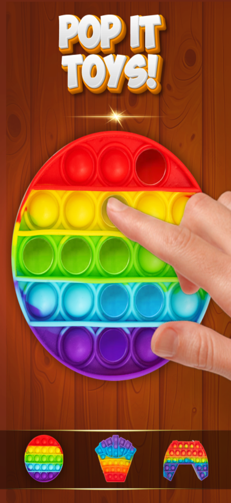 Fidget Master: Relaxing Games - Hand interacting with a circular rainbow pop it toy in Fidget Master app