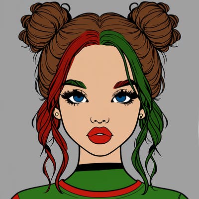 realistic girl with two buns in hair and lips