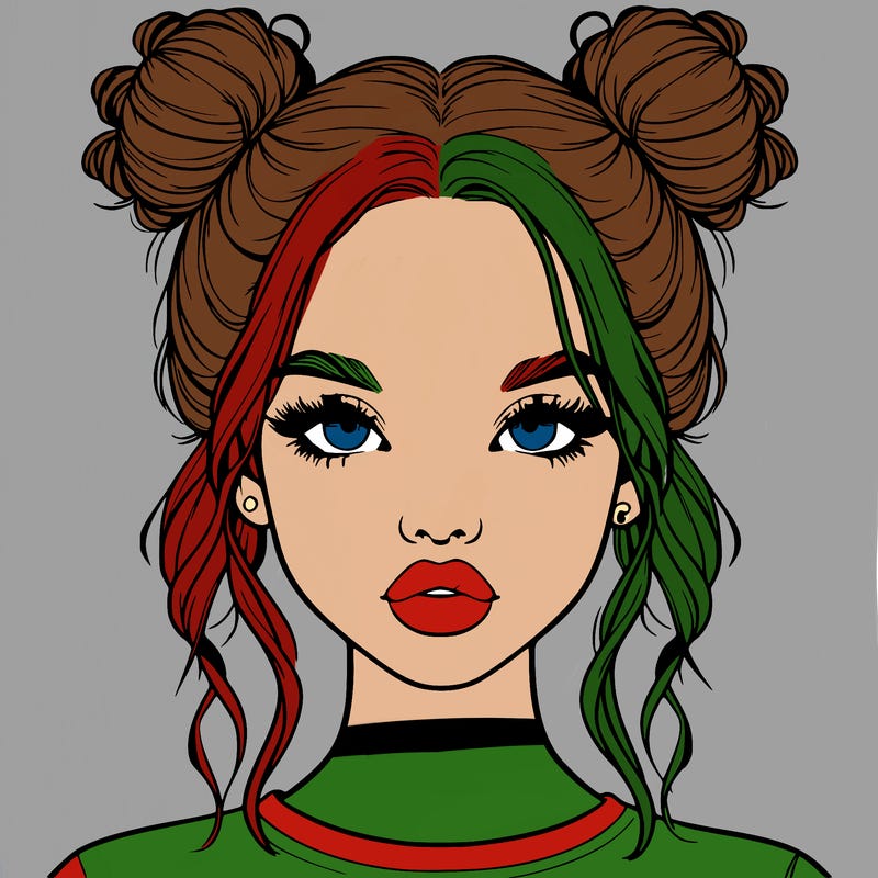 realistic girl with two buns in hair and lips