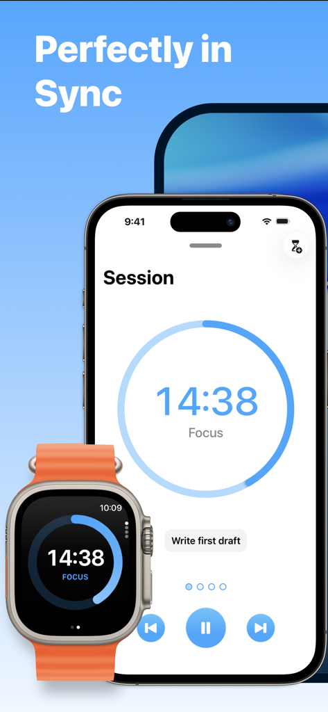 Focus - Timer for Productivity - Focus productivity app timer synced between an iPhone and an Apple Watch