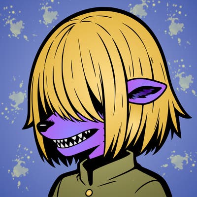 sharp teeth deer man with bob haircut