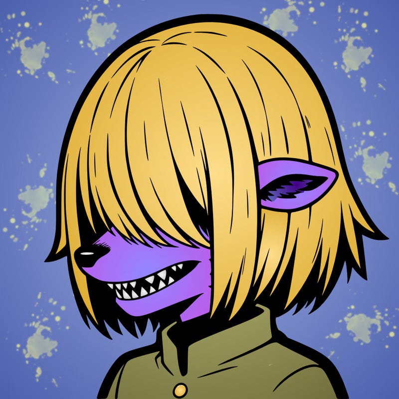 sharp teeth deer man with bob haircut