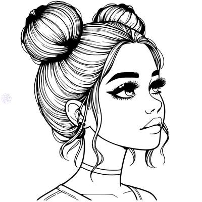 realistic girl with buns on the top of her head