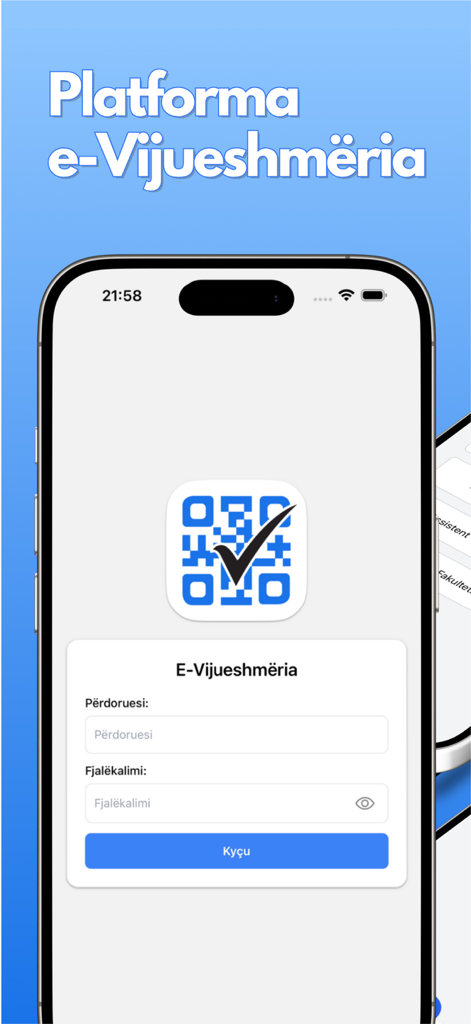 eVijueshmeria - Interfaz de inicio de sesión de la aplicación de gestión de asistencia eVijueshmeria