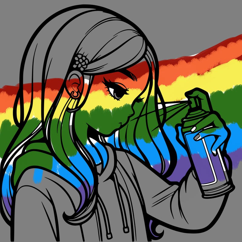 a realistic girl spray painting