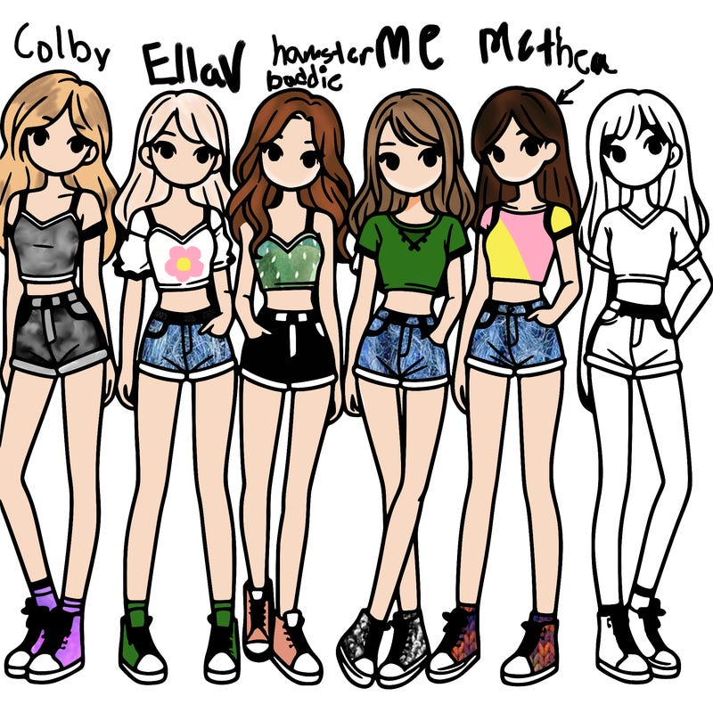 a group of girls wearing crop tops and shorts