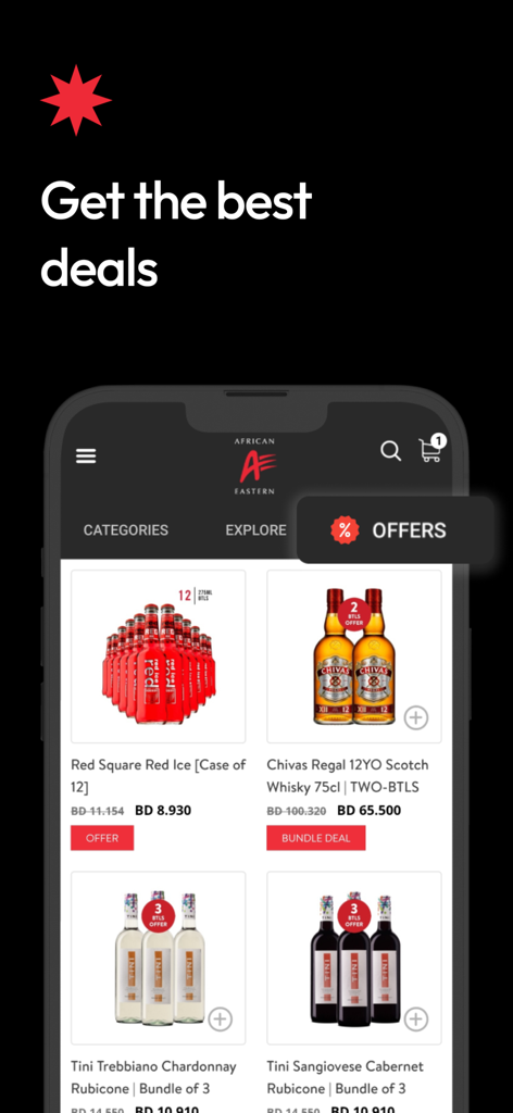 A&E Shop - Alcohol Delivery - A and E Shop mobile app interface displaying special offers and bundle deals for alcoholic beverages