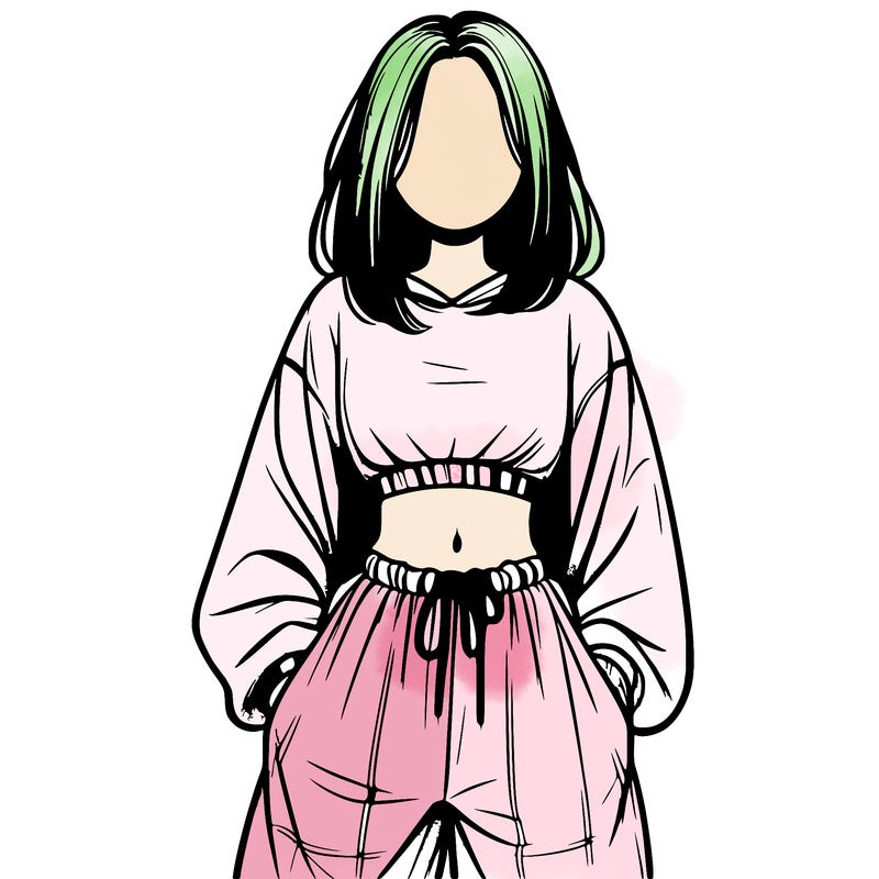 realistic girl faceless with baggy pants and a crop top