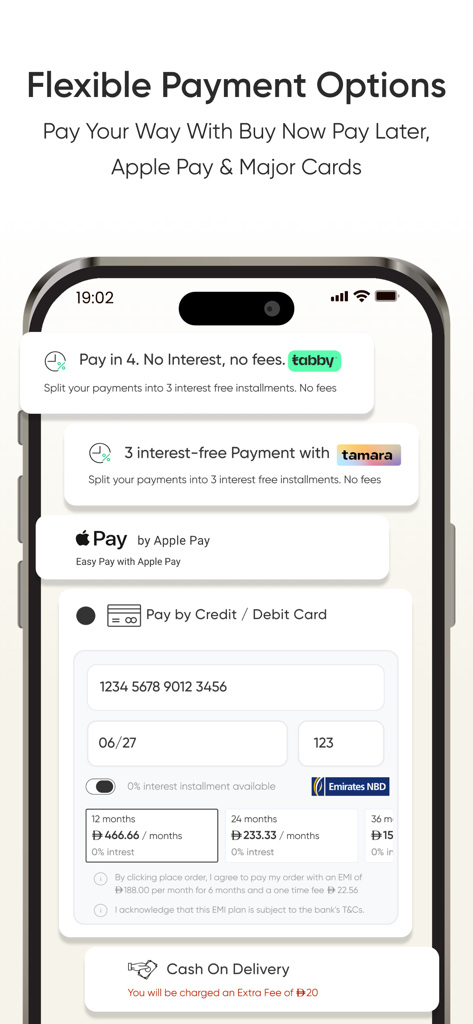 Danube Home - Danube Home app checkout screen showing flexible payment options like Apple Pay and interest free installments