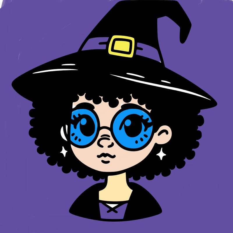 a black person who is a witch and has glasses