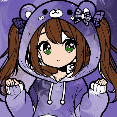 cute anime girl with ponytails and a cute bear hoodie