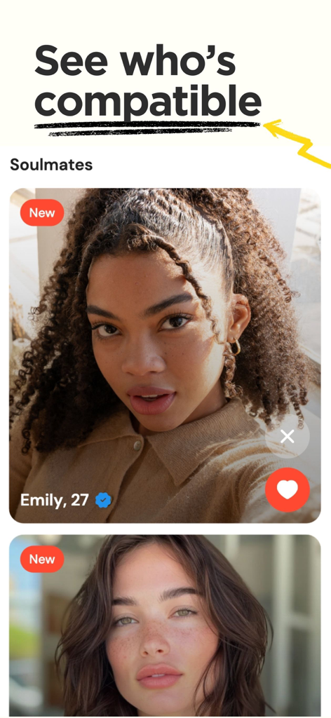 Interface of InMessage app showing compatible dating profiles and soulmates discovery feature.