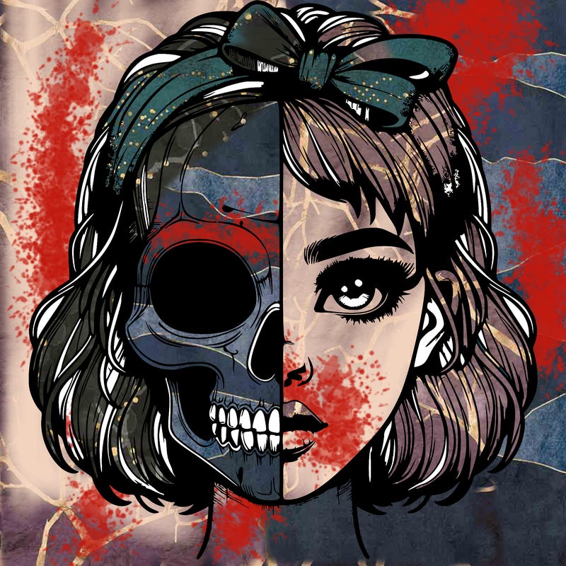 realistic girl with half skull mask