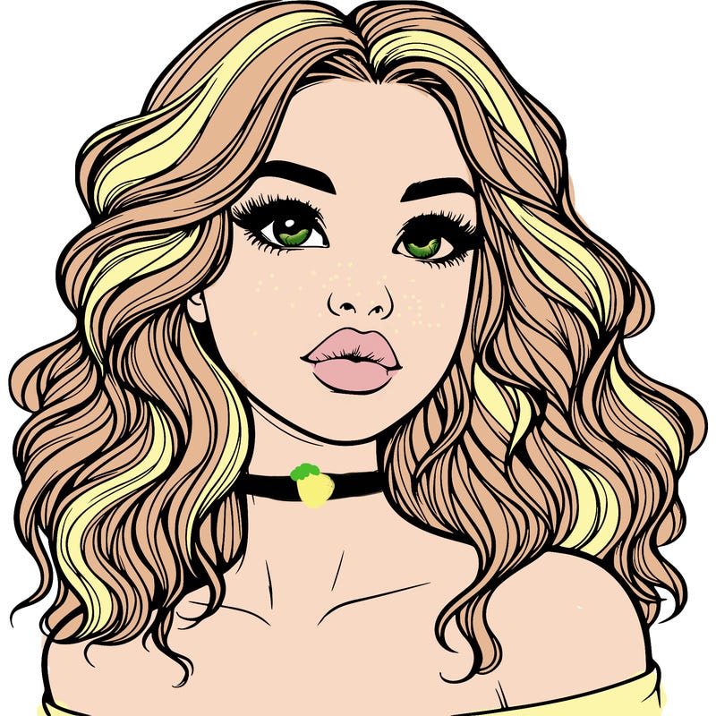 realistic girl with wavy hair and lips