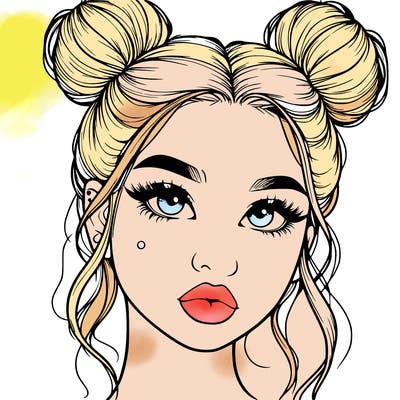 realistic girl with two buns on her hair and lips