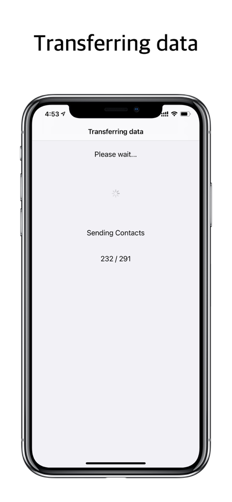 Pantalla de la aplicación móvil que muestra el progreso de la transferencia de contactos entre dispositivos durante un cambio.