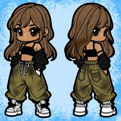 girl in crop top and baggy pants