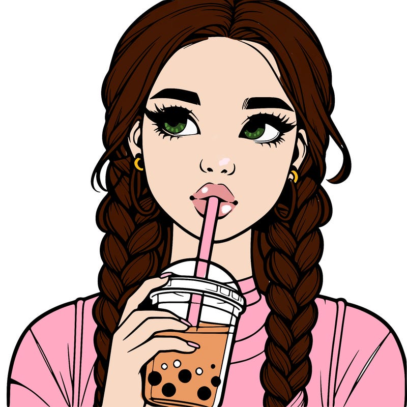 realistic girl with braided hair drinking boba