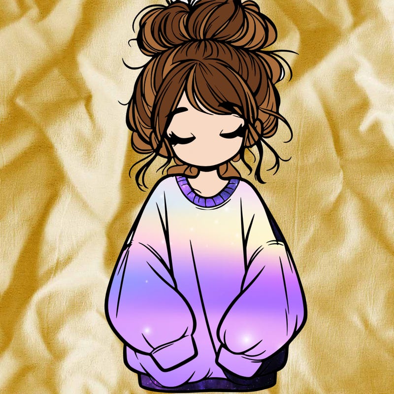 girl with baggy sweatshirt and messy bun