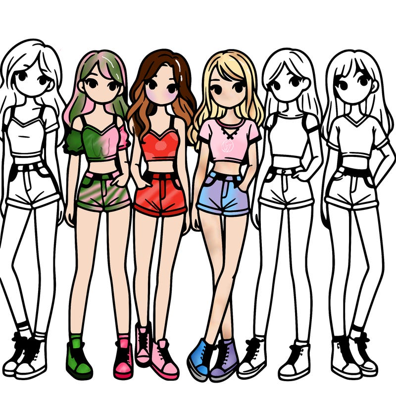 a group of girls wearing crop tops and shorts