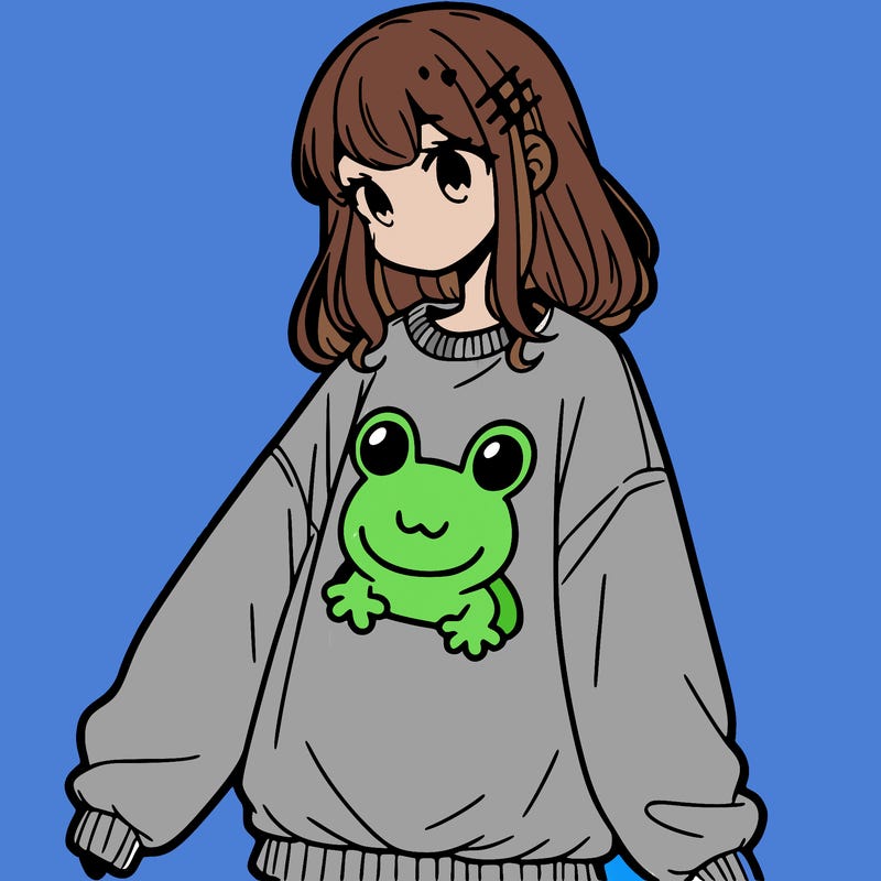 girl wearing frogging sweatshirt