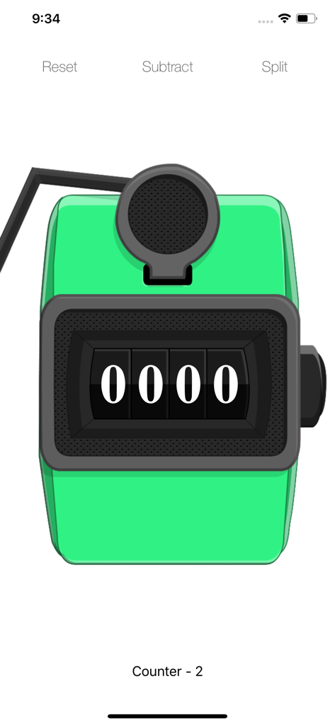 Tap Tap Counter - Digital tally counter with a green mechanical design and a four digit display showing zero
