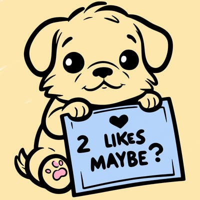 a puppy holding a sign that says 2 likes maybe?