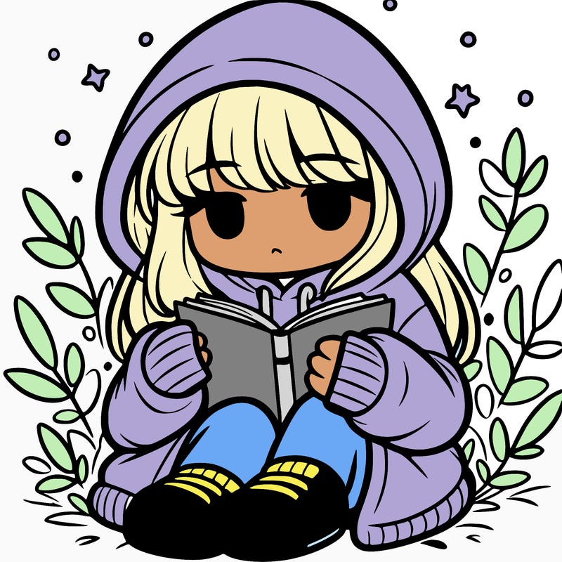 girl in oversized hoodie reading a book