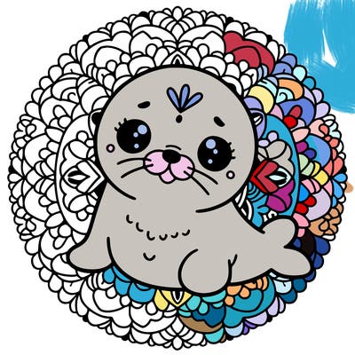 a cute baby seal mandala