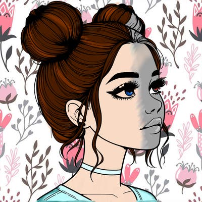 realistic girl with buns on the top of her head