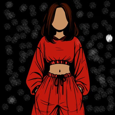 realistic girl faceless with baggy pants and a crop top