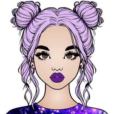 realistic girl with two buns in hair and lips