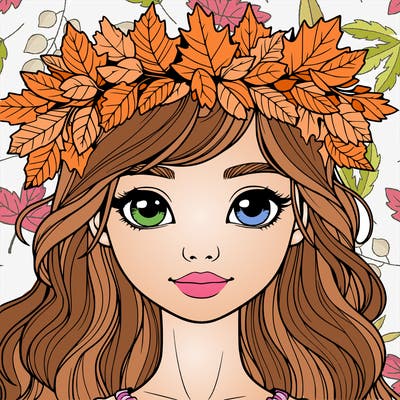 realistic girl with fall leaf crown