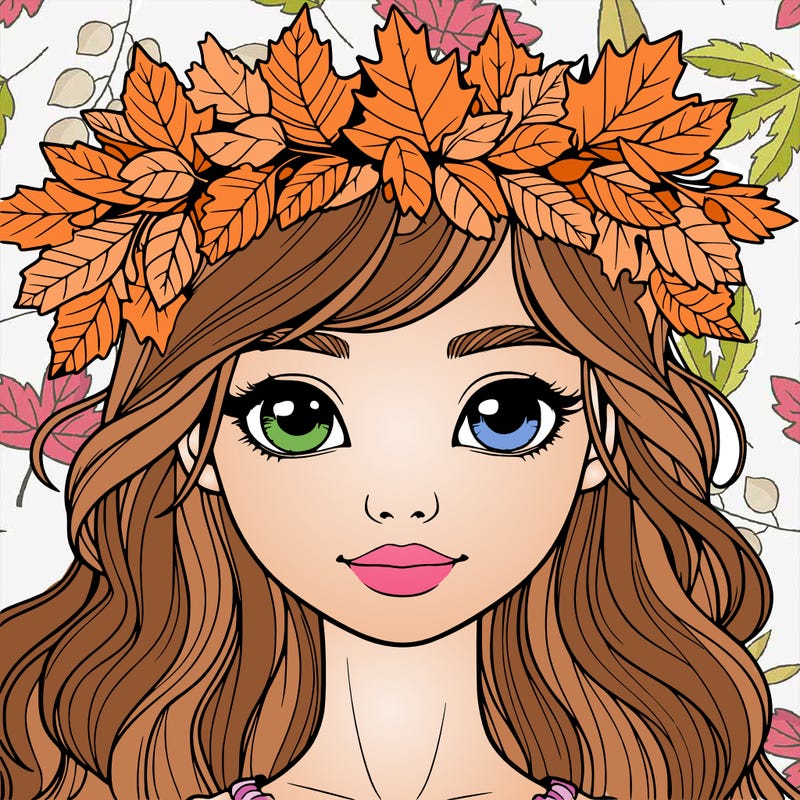 realistic girl with fall leaf crown