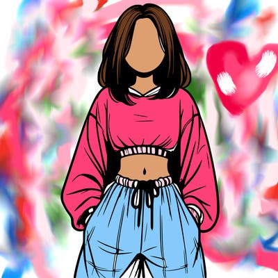 realistic girl faceless with baggy pants and a crop top