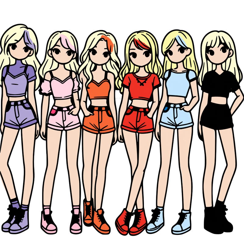 a group of girls wearing crop tops and shorts