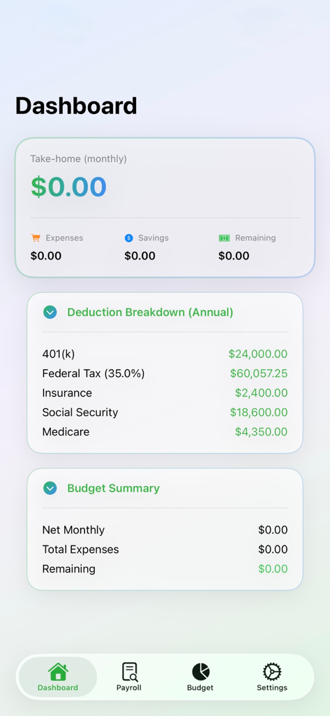 PaySense - Tableau de bord PaySense montrant le salaire net mensuel et le détail des déductions annuelles