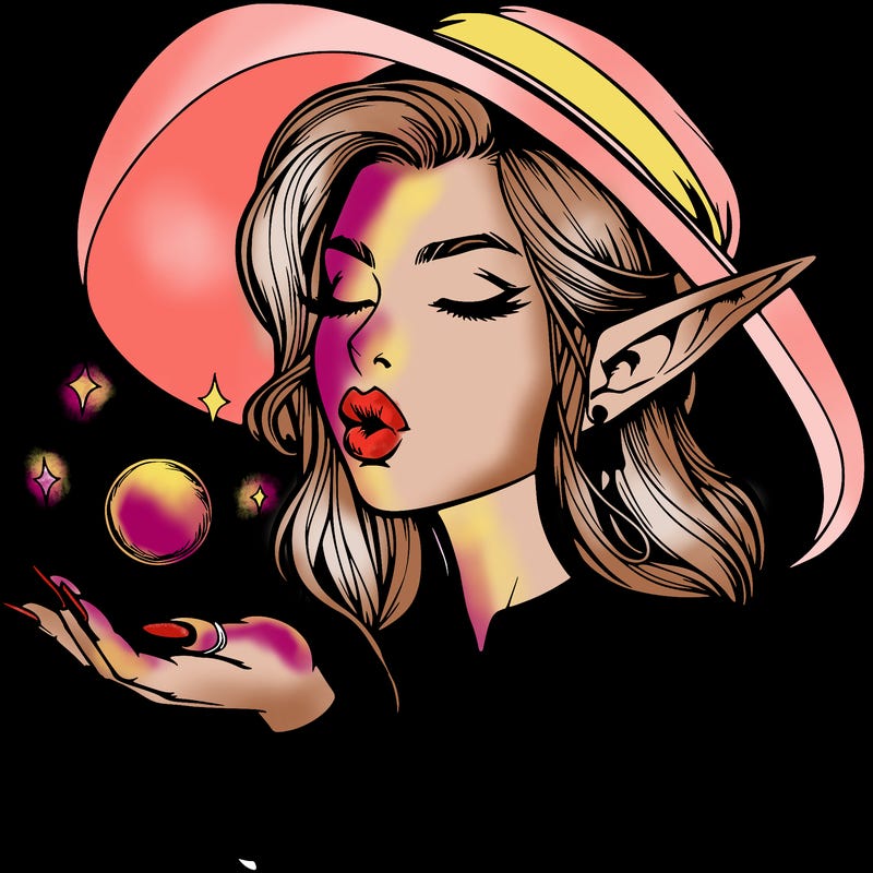 realistic elf casting a spell with lips