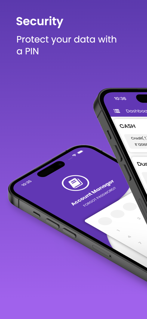 Account Manager - Ledger Book - Account Manager app interface showing the secure PIN lock screen