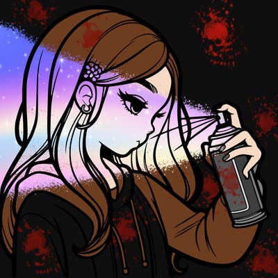 a realistic girl spray painting