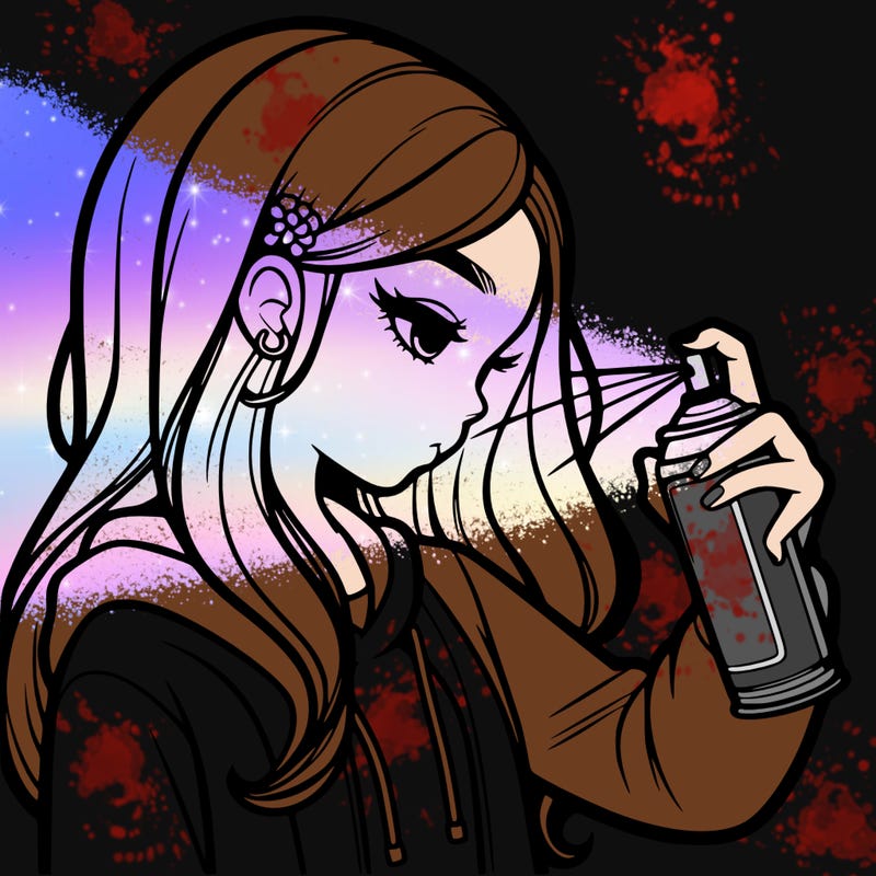 a realistic girl spray painting