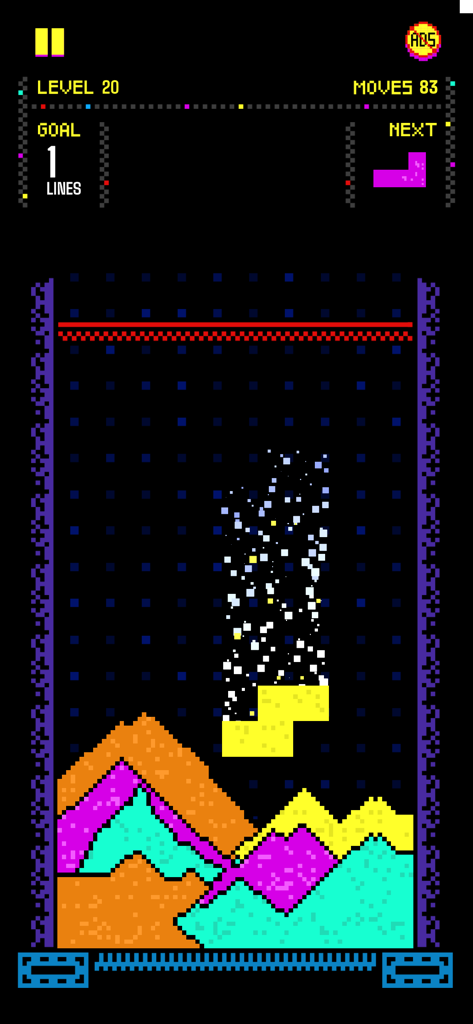 Gameplay de Sand Blocks mostrando bloques que caen convirtiéndose en coloridos montones de arena